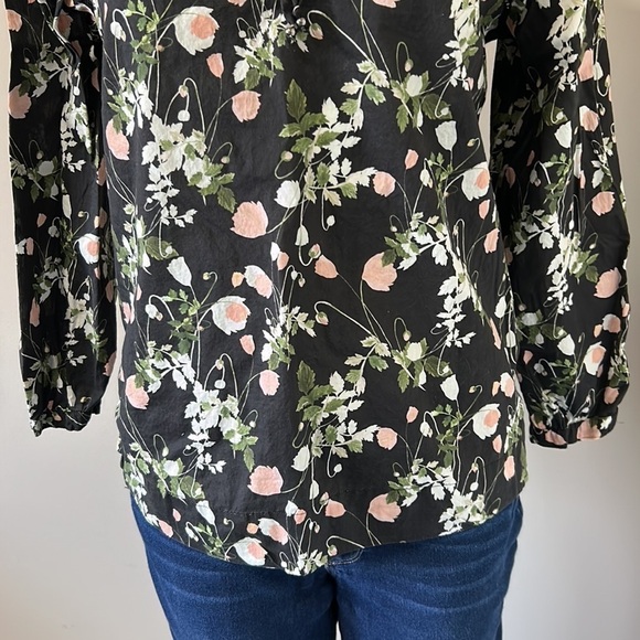 J Crew Point Sur Peasant Top Liberty London Art Fabric Poppy Dream Black Sz XS - Picture 7 of 16